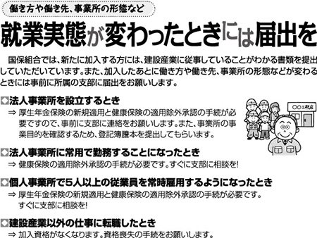 就業実態が変わったときには届出を