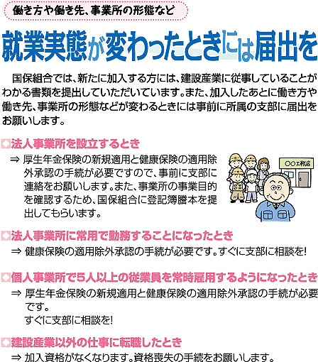 就業実態が変わったときには届出を