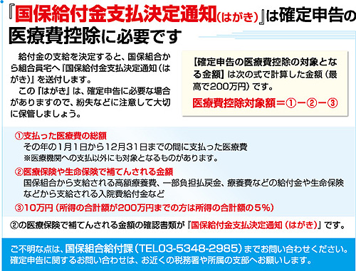 国保給付金支払決定通知(はがき)は確定申告の医療費控除に必要です