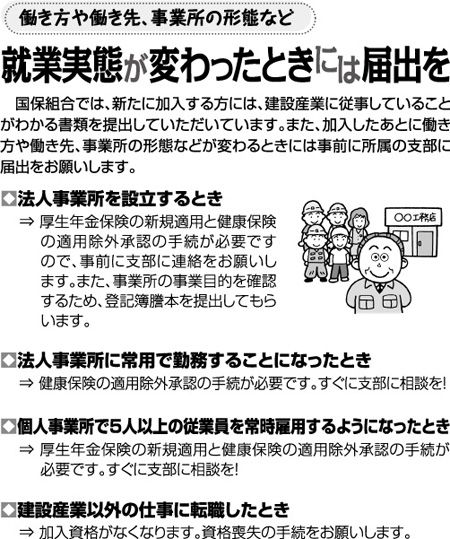 就業実態が変わったときには届出を