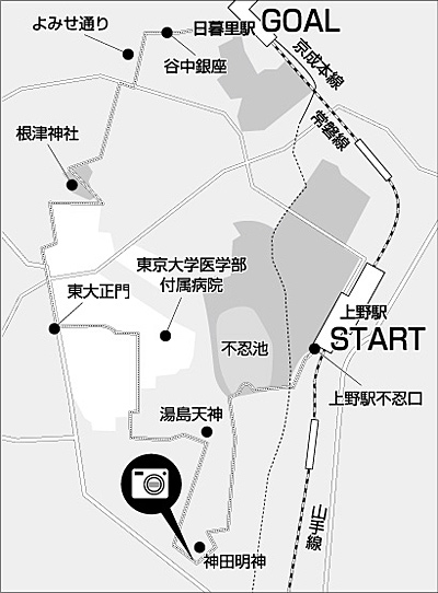 上野、日暮里周辺地図