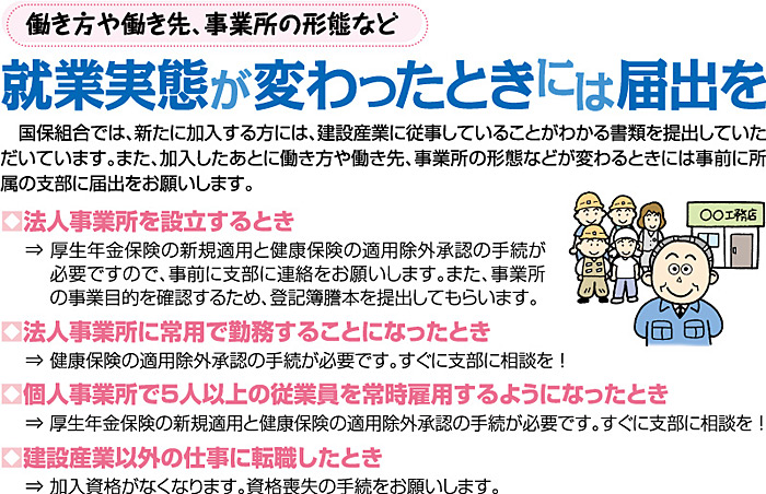 就業実態が変わったときには届出を