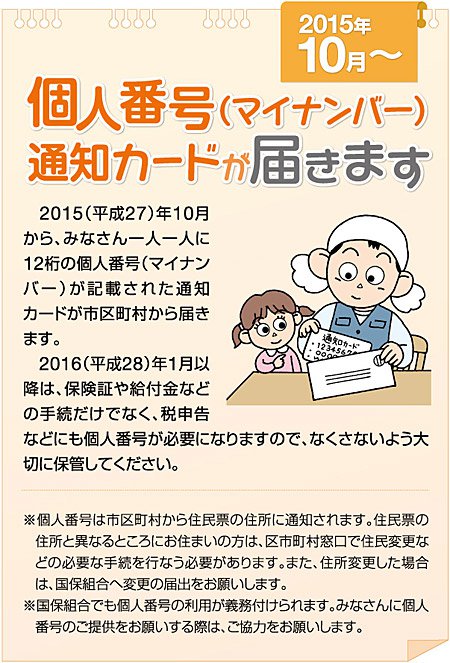 個人番号(マイナンバー)通知カードが届きます