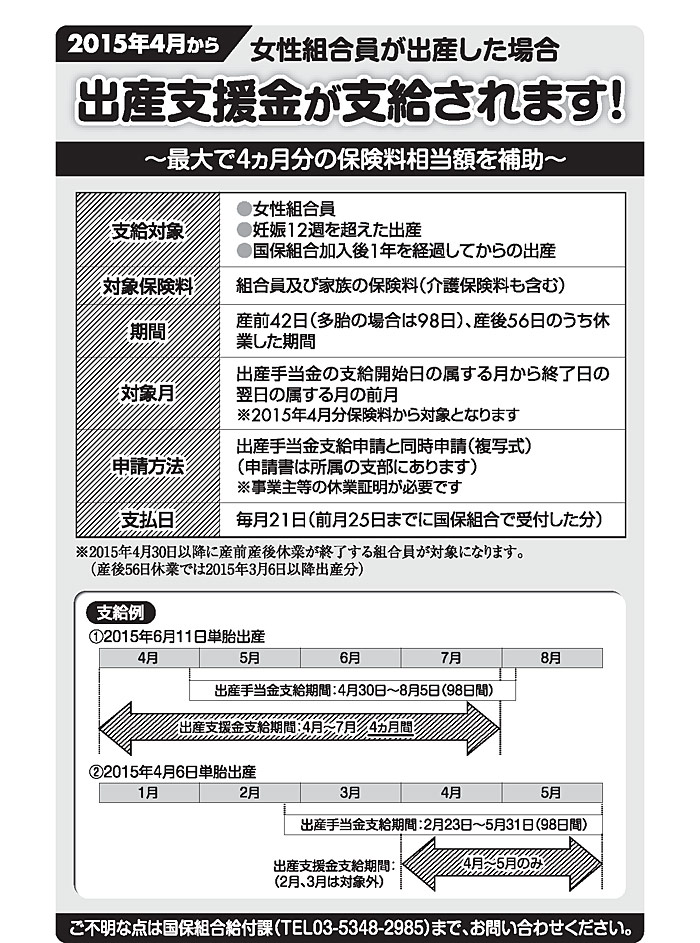 2015年4月から女性組合員が出産した場合出産支援金が支給されます!