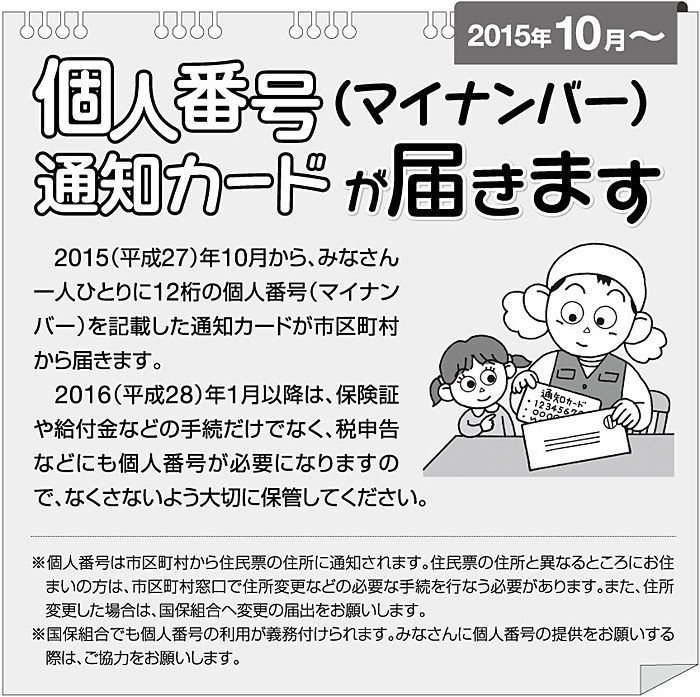 個人番号(マイナンバー)通知カードが届きます