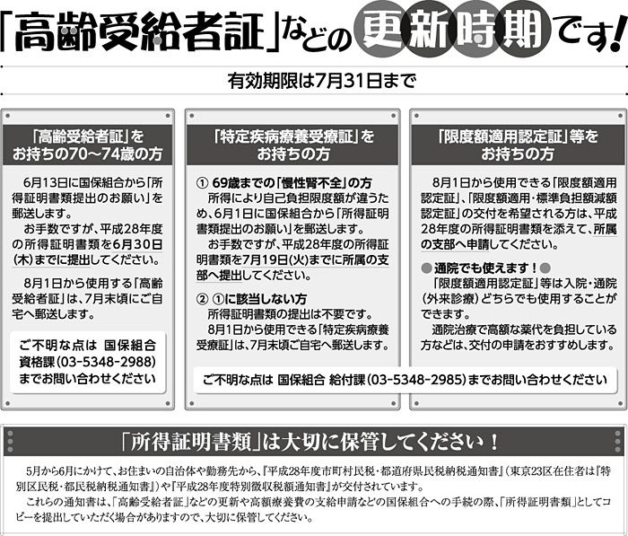 高齢者受給者証などの更新時期です!