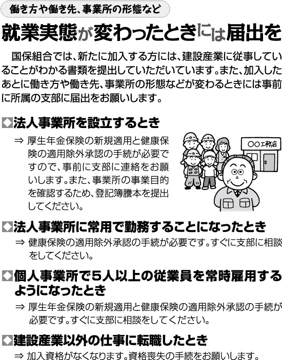 就業実態が変わった時には届出を
